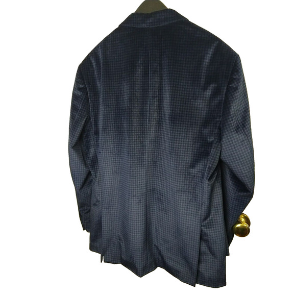 Gianpaul Men's 42R Blazer Modern Fit Blue Black Velvet Check Lined formal prof - Picture 16 of 16